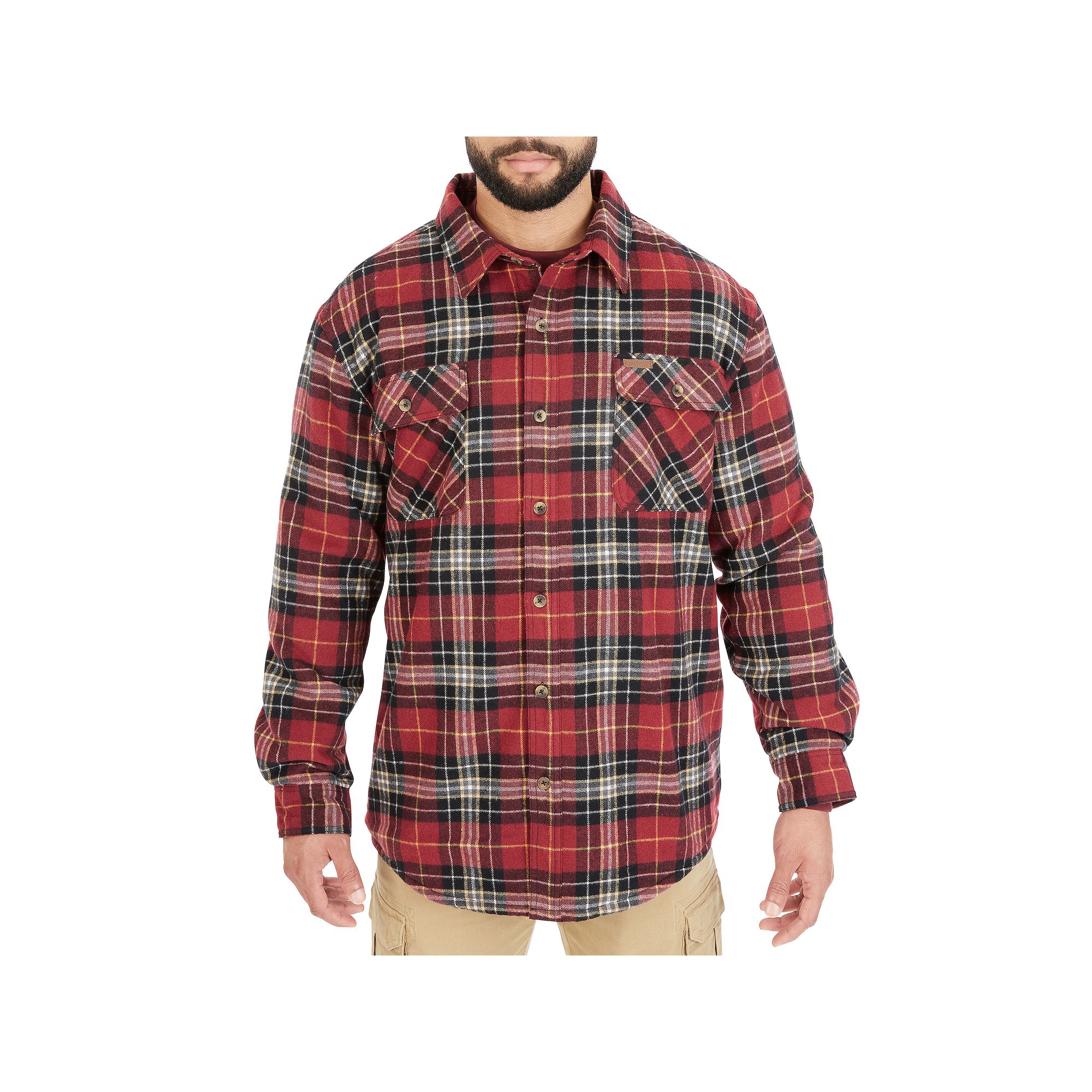 Mens Smiths Workwear Plaid Sherpa-Lined Cotton Flannel Shirt Jacket, Size
