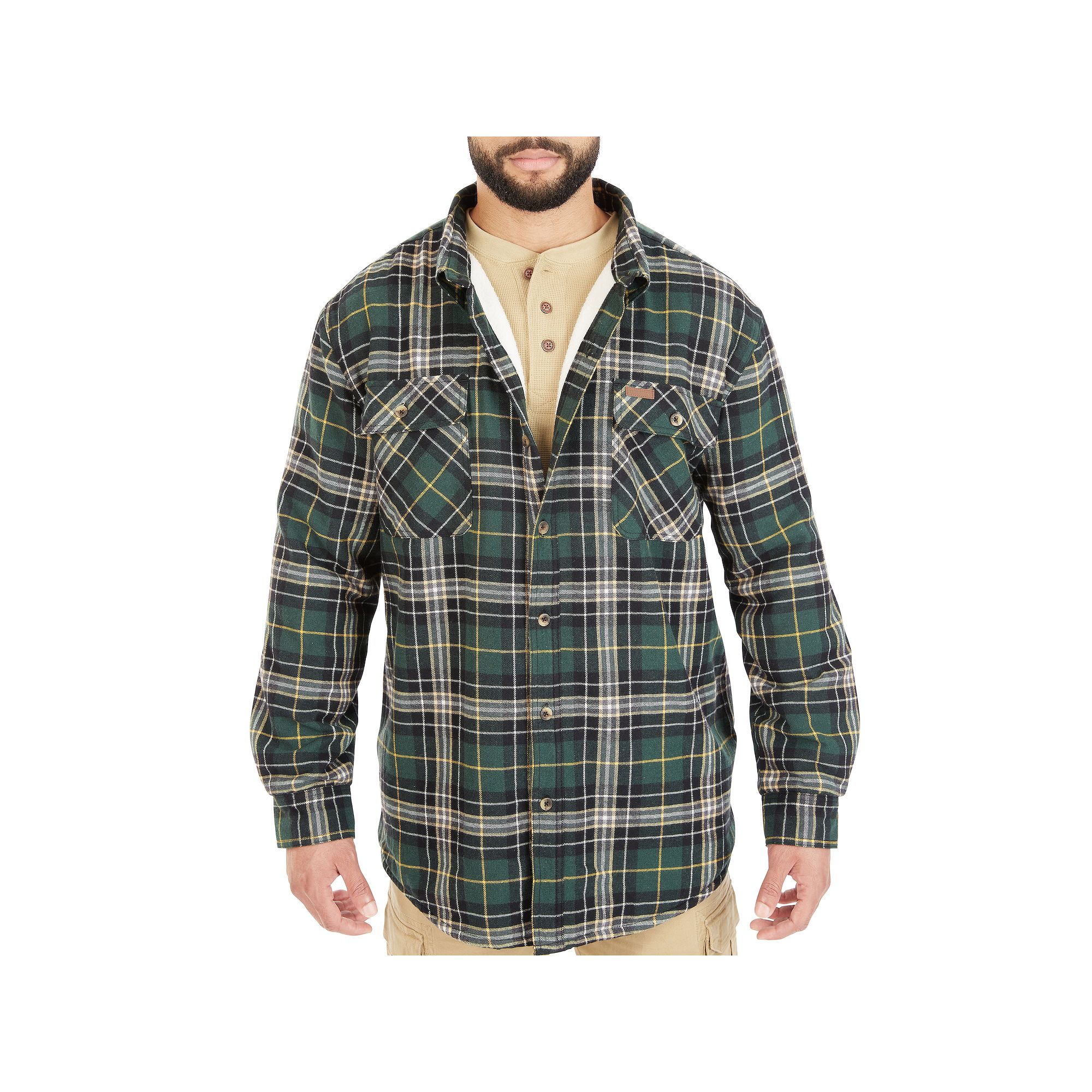 Mens Smiths Workwear Plaid Sherpa-Lined Cotton Flannel Shirt Jacket, Size