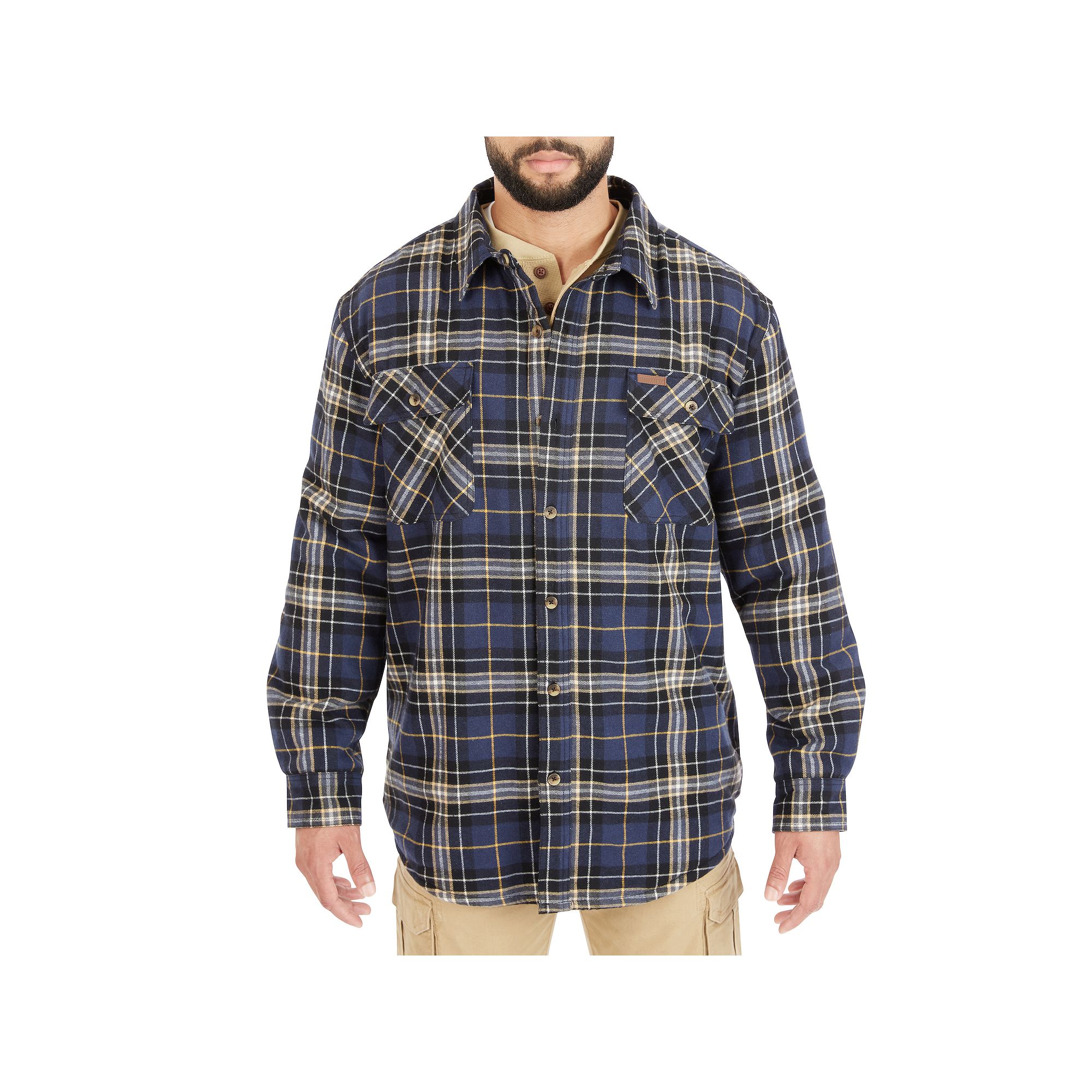 Mens Smiths Workwear Plaid Sherpa-Lined Cotton Flannel Shirt Jacket, Size