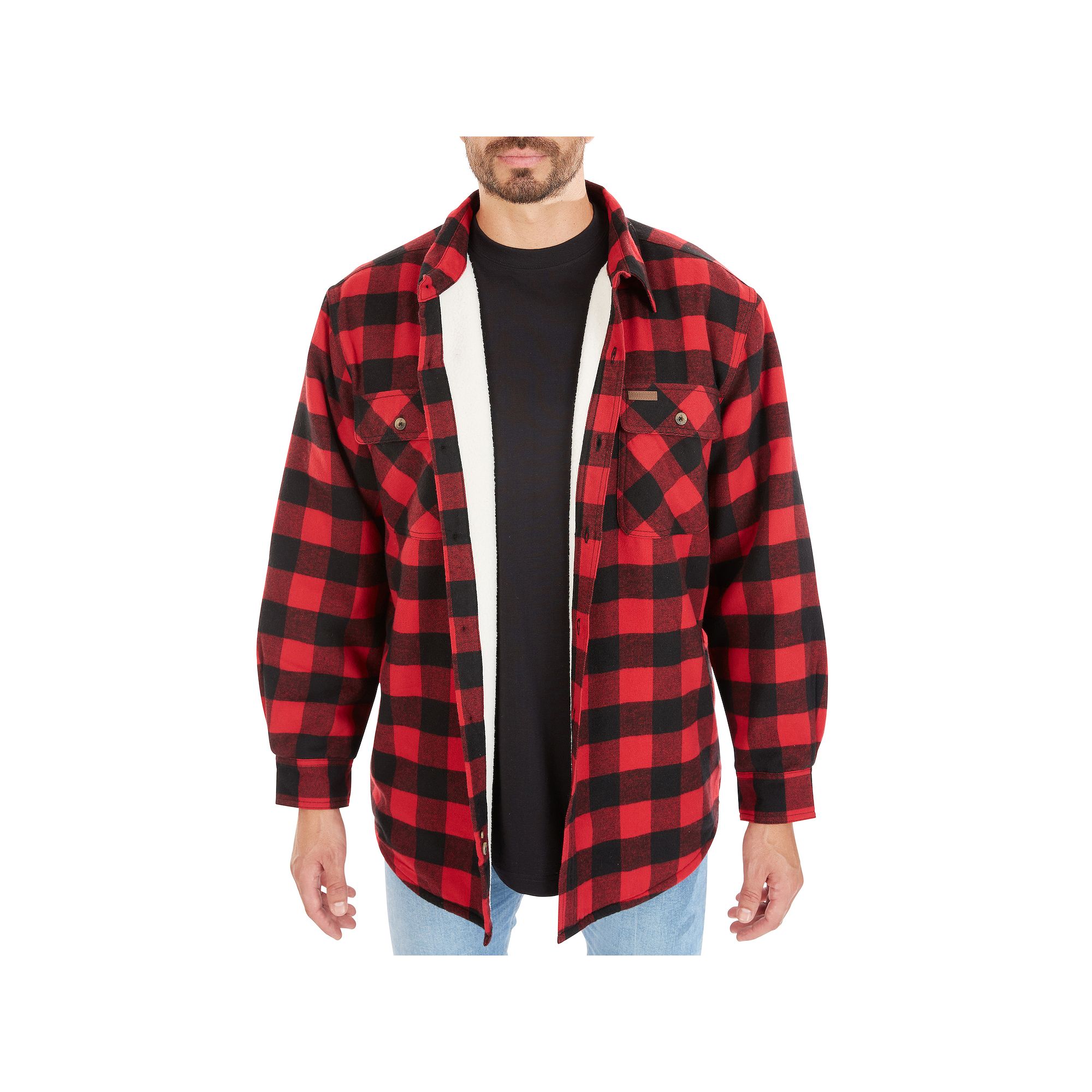 Mens Smiths Workwear Plaid Sherpa-Lined Cotton Flannel Shirt Jacket, Size
