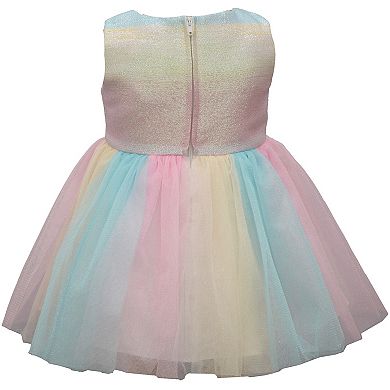 Toddler Girl Bonnie Jean Sleeveless Metallic Ombre Bodice to Multi-Color Mesh Skirt Dress with Satin Ribbon Band and Bow