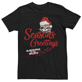 Men's Marvel Guardians Rocket Seasons Greetings Paw Print Graphic Tee