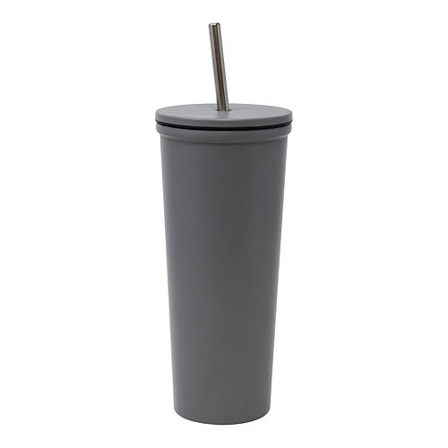 stainless steel tumbler with metal straw