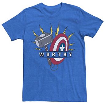 Men's Marvel Avengers Endgame Captain America Worthy Hammer Shield Graphic Tee