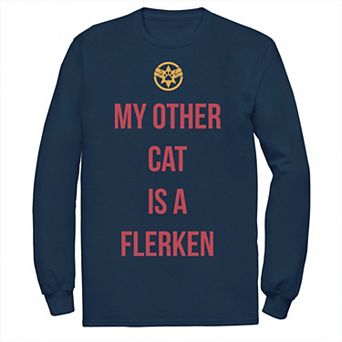Men's Marvel Captain Marvel My Other Cat Is A Flerken Bold Logo Long Sleeve Graphic Tee