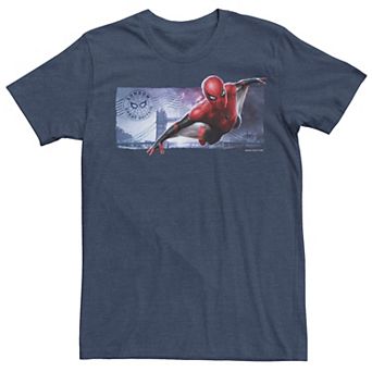 Men's Marvel Spider-Man Far From Home London Flight Postcard Graphic Tee