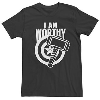Men's Marvel Avengers Endgame Captain America I Am Worthy Mjolnir Shield Graphic Tee