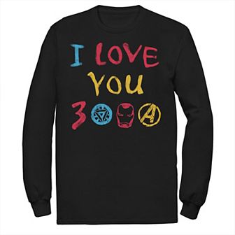 Men's Marvel Avengers Endgame I Love You 300 Colorful Text Logo Long Sleeve Graphic Tee