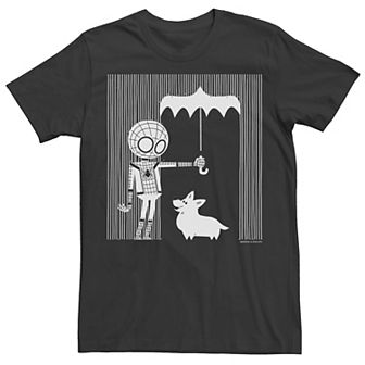 Men's Marvel Spider-Man Far From Home Corgi In The Rain All White Graphic Tee