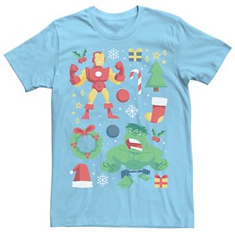Men's Marvel Avengers Iron Man And Hulk Holiday Collage Graphic Tee