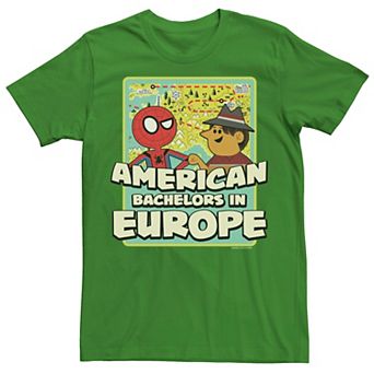 Men's Marvel Spider-Man Far From Home Ned American Bachelors Card Graphic Tee