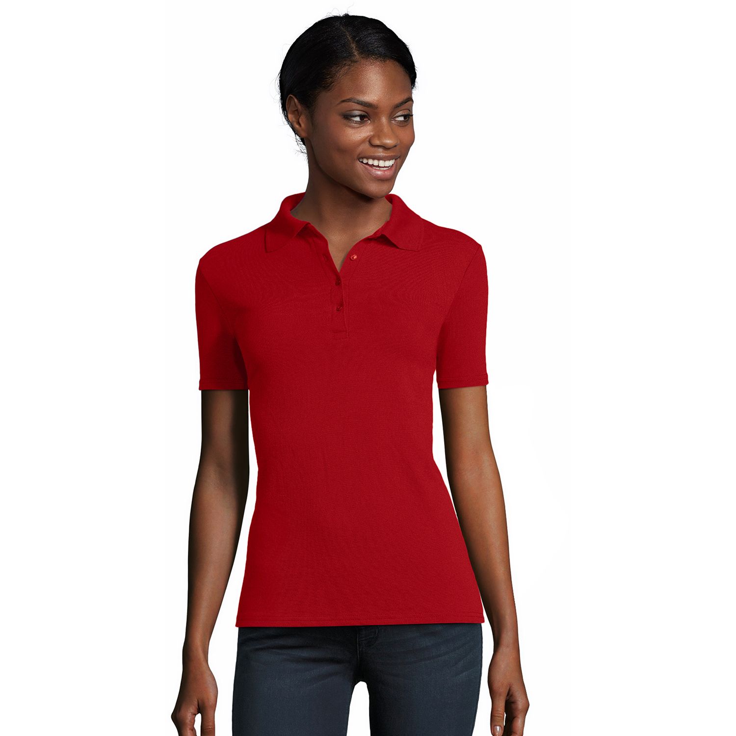 red polo shirt womens outfit
