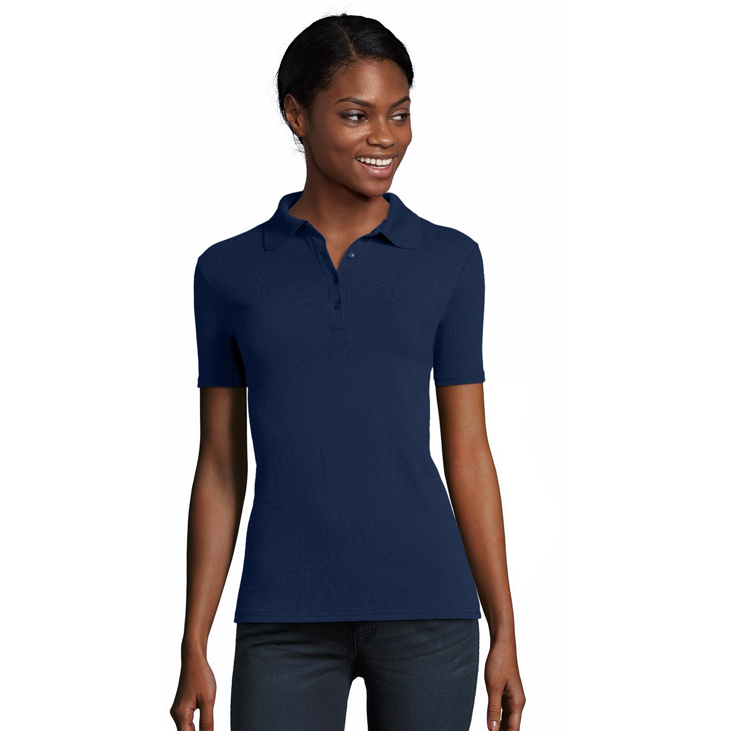 hanes women's plus size polo shirts