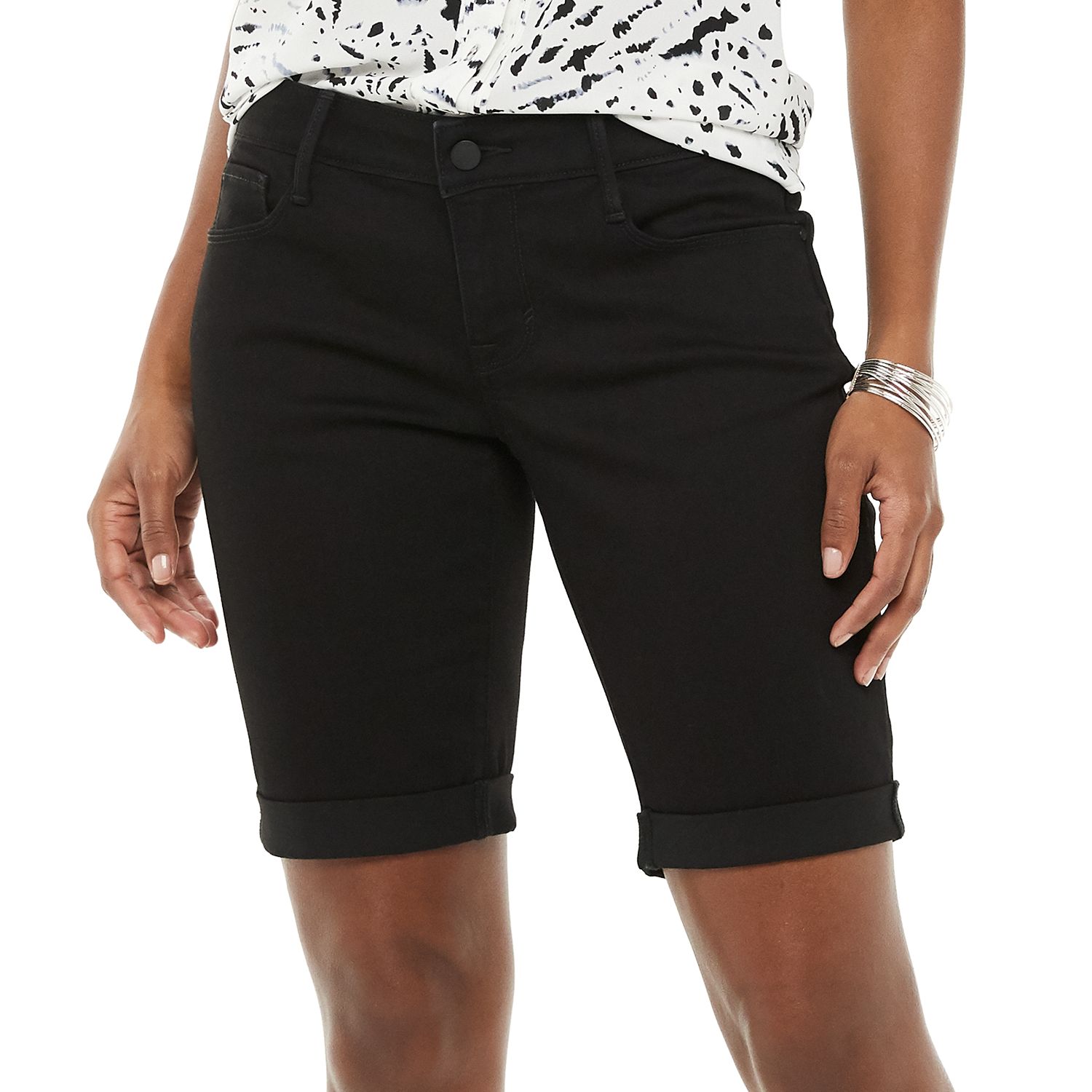 black denim bermuda shorts womens