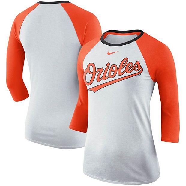 Women's Nike White/Orange Baltimore Orioles Tri-Blend Raglan 3/4