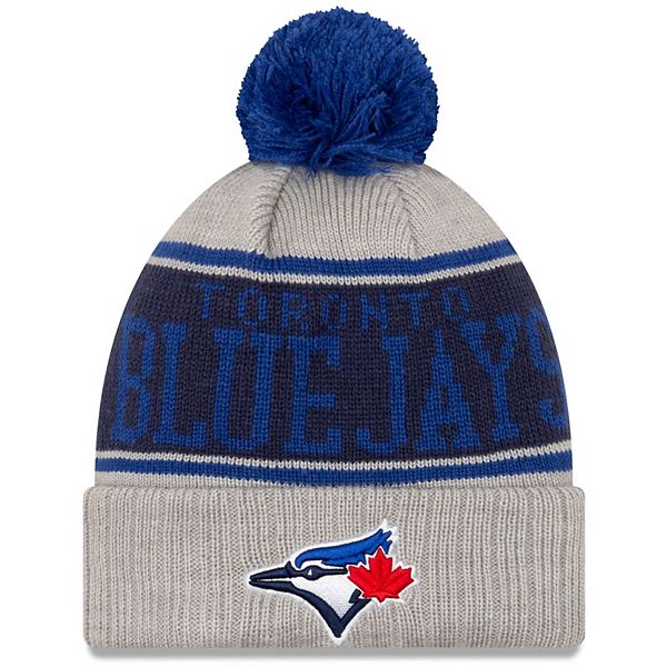 Men S New Era Gray Toronto Blue Jays Stripe Cuffed Knit Hat With Pom