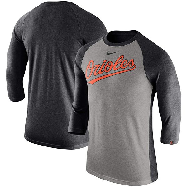 Men's Nike Gray Baltimore Orioles Tri-Blend 3/4-Sleeve Raglan T-Shirt