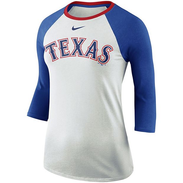 Women's Nike White/Royal Texas Rangers Tri-Blend Raglan 3/4-Sleeve T-Shirt