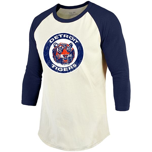 Men's Majestic Threads Cream/Navy Detroit Tigers Cooperstown Collection  Raglan 3/4-Sleeve T-Shirt