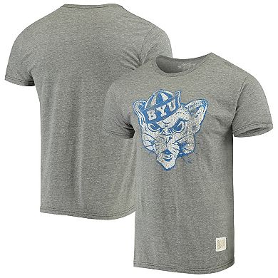 Men's Original Retro Brand Heathered Gray BYU Cougars Vintage Logo Tri-Blend T-Shirt