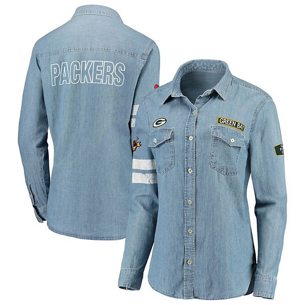 Women's WEAR By Erin Andrews Denim Green Bay Packers Long Sleeve Button-Up  Shirt