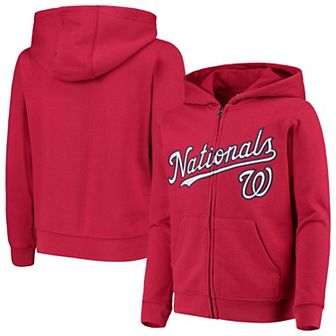 Youth Red Washington Nationals Team Color Wordmark Full-Zip Hoodie