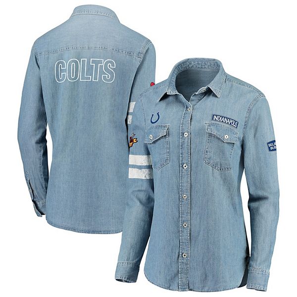 Women's WEAR By Erin Andrews Denim Indianapolis Colts Long Sleeve Button-Up  Shirt