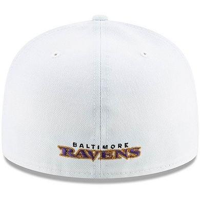 Men's New Era White Baltimore Ravens Shield Omaha 59FIFTY Fitted Hat