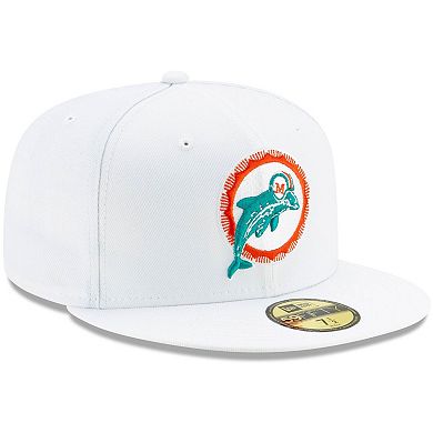 Men's New Era White Miami Dolphins Historic Omaha 59FIFTY Fitted Hat