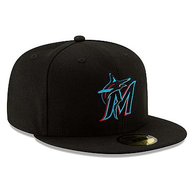 Men's New Era Miami Marlins Black On-Field Authentic Collection 59FIFTY Fitted Hat