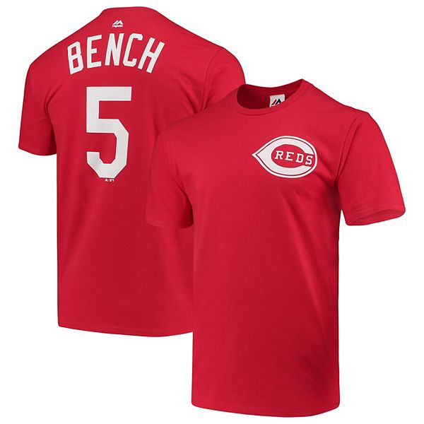 Men S Majestic Johnny Bench Red Cincinnati Reds Cooperstown Collection Official Name Number T Shirt