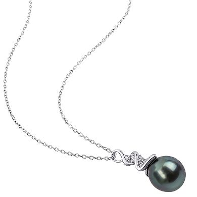 Stella Grace Sterling Silver Dyed Tahitian Cultured Pearl & 1/10 Carat T.W. Diamond Drop Pendant Necklace