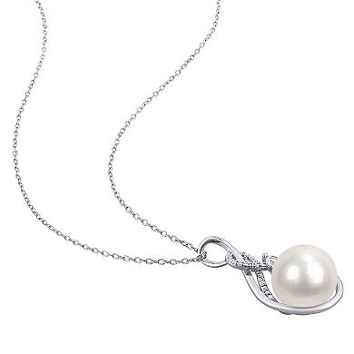 Stella Grace Sterling Silver Freshwater Cultured Pearl, Diamond Accent & Lab-Created White Sapphire Pendant Necklace