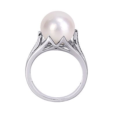 Stella Grace Sterling Silver Freshwater Cultured Pearl & Diamond Accent Ring