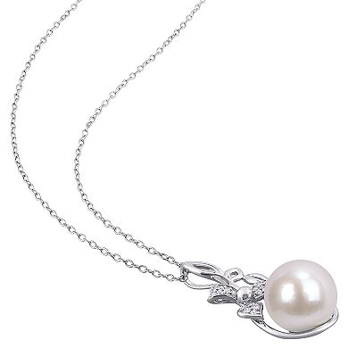 Stella Grace Sterling Silver Freshwater Cultured Pearl & Diamond Accent Floral Pendant Necklace