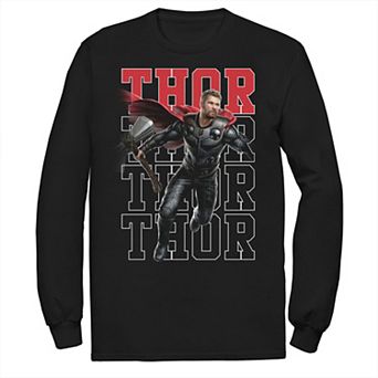 Men's Marvel Avengers Endgame Thor Pose Name Stack Long Sleeve Graphic Tee