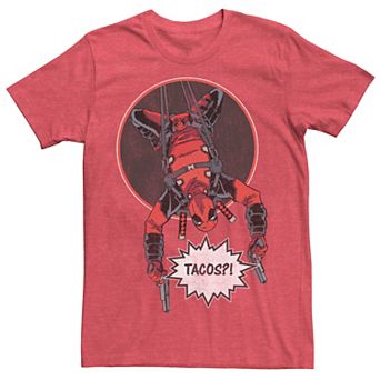 Men's Marvel Deadpool Slinging Upside-Down Tacos?! Graphic Tee