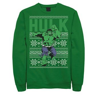Men's Marvel Hulk Retro Ugly Christmas Graphic Fleece Pullover