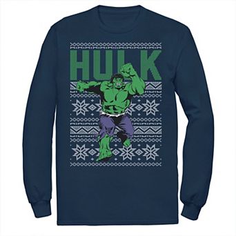 Men's Marvel Hulk Retro Ugly Christmas Long Sleeve Graphic Tee