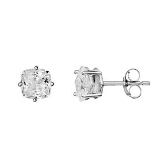 PRIMROSE Sterling Silver Cubic Zirconia Cushion Cut Stud Earrings