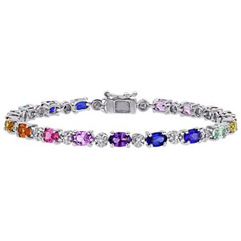 Stella Grace Sterling Silver Diamond Accent & Multicolored Lab-Created Sapphire Bracelet