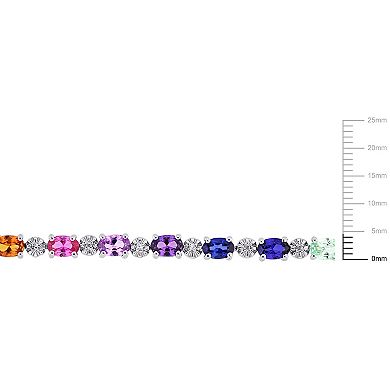 Stella Grace Sterling Silver Diamond Accent & Multicolored Lab-Created Sapphire Bracelet