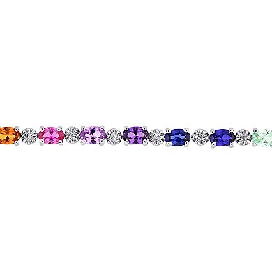 Stella Grace Sterling Silver Diamond Accent & Multicolored Lab-Created Sapphire Bracelet