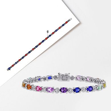 Stella Grace Sterling Silver Diamond Accent & Multicolored Lab-Created Sapphire Bracelet