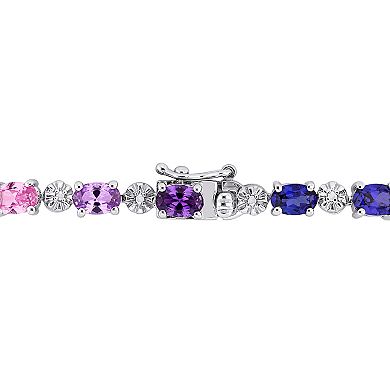 Stella Grace Sterling Silver Diamond Accent & Multicolored Lab-Created Sapphire Bracelet