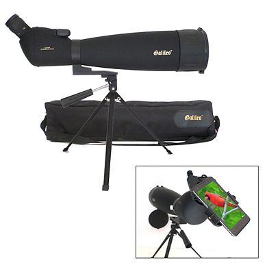 Galileo 30x-90x Zoom Spotting Scope with Smartphone Adapter & Shoulder Case