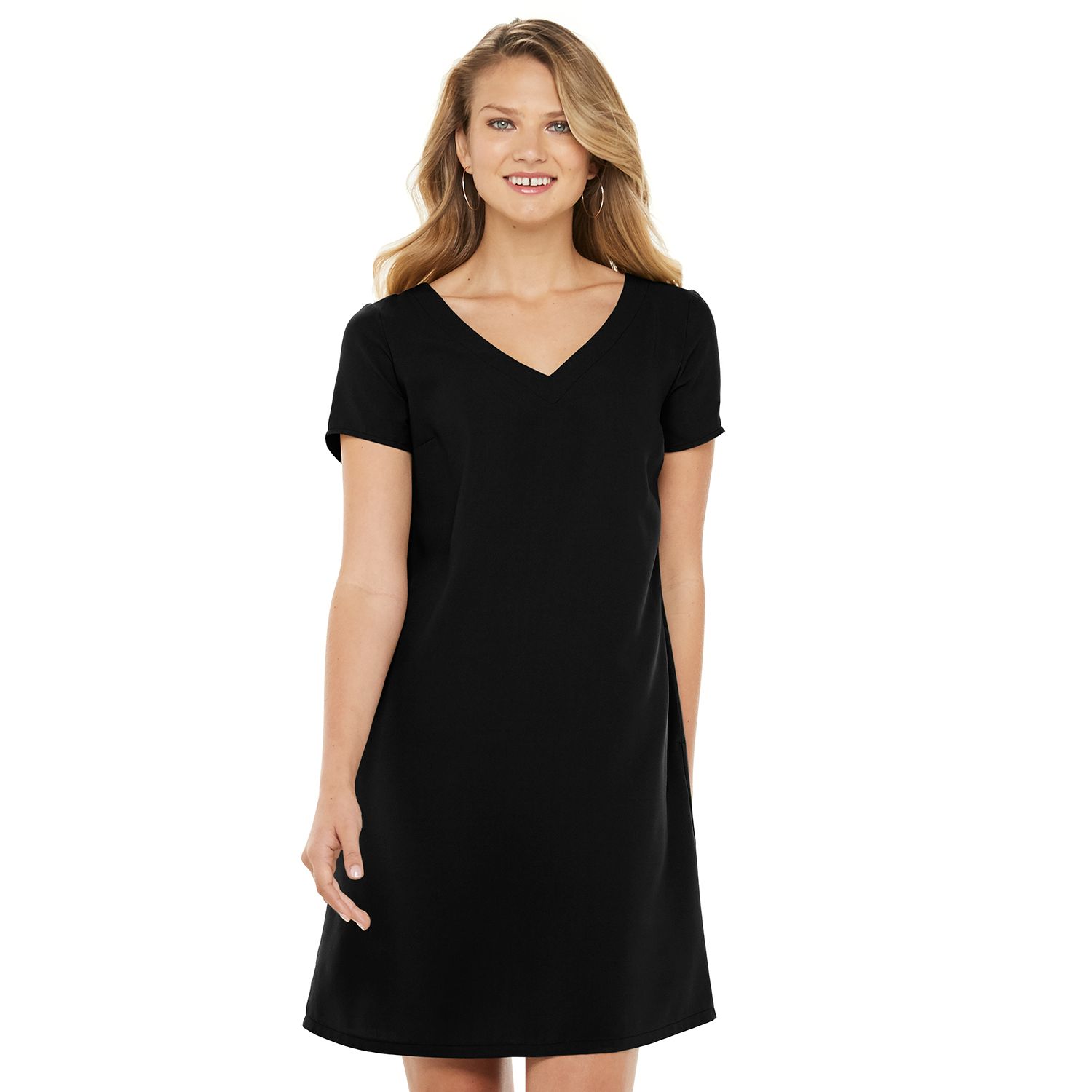 black v neck shift dress