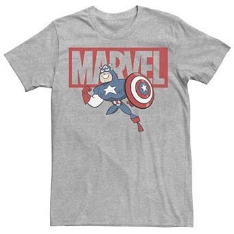 Men's Marvel Captain America Chibi Action Pose Logo Outline Tee