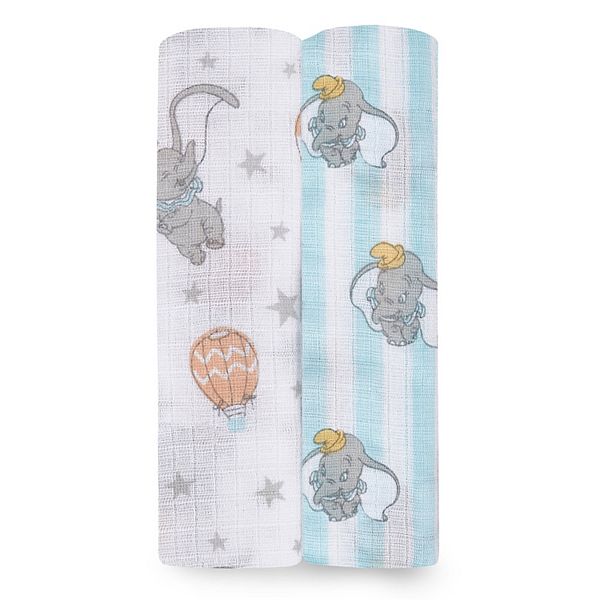 Disney's Dumbo New Heights 2 Pack Muslin Swaddle Blankets by aden 