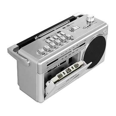 Victrola Mini Bluetooth AM/FM Radio Boombox with Cassette Player & Recorder 
